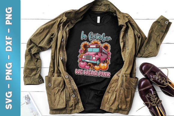 In October We Wear Pink School Bus SVG: Crafts & Graphics